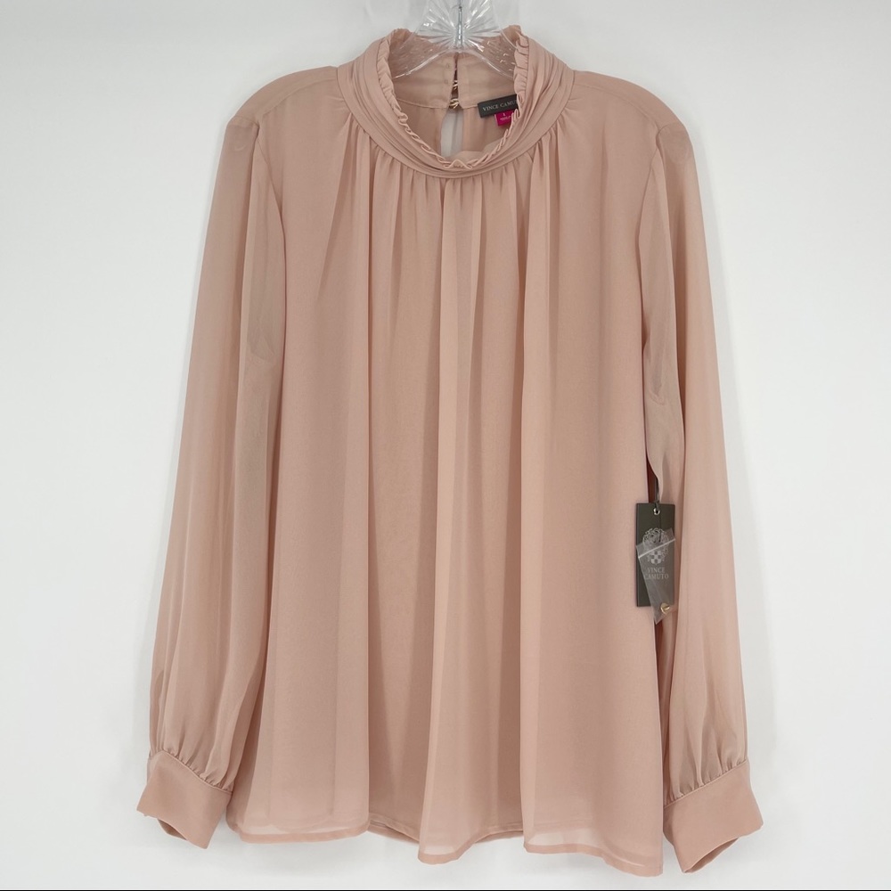 NWT Vince Camuto Pink High Neck Pleated Blouse LG